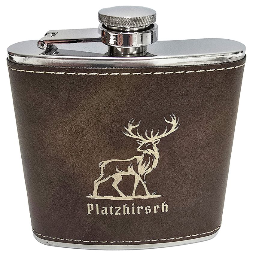 Flachmann, Platzhirsch, Edelstahl, 6 oz